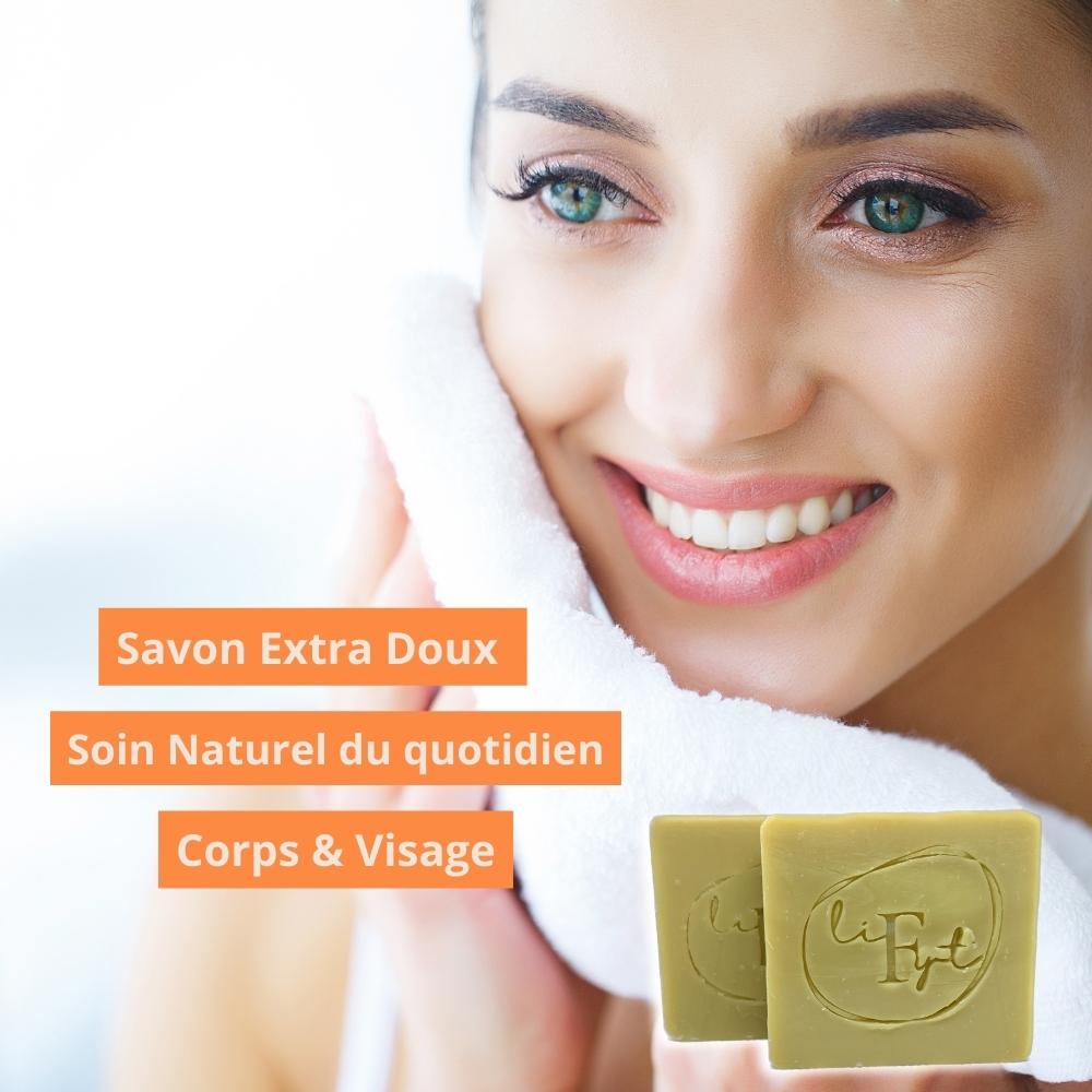 Savon Naturel de Provence Pure Huile d'Olive BIO - Hydrate tout type de Peau - Soins Corps et Visage Doux et Surgras - Produit Artisanal Fait Main - Sans Parfum - Pack 2x100g