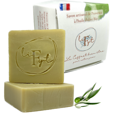 Savon Naturel de Provence Pure Huile d'Olive BIO - Hydrate tout type de Peau - Soins Corps et Visage Doux et Surgras - Produit Artisanal Fait Main - Sans Parfum - Pack 2x100g